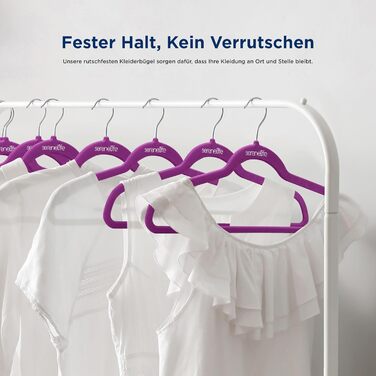 Серія з 10 вешалок для одягу SereneLife з оксамиту - компактні, неслизькі, з поворотним гачком 360°, для зберігання та організації одягу, 10 шт. (фіолетові)