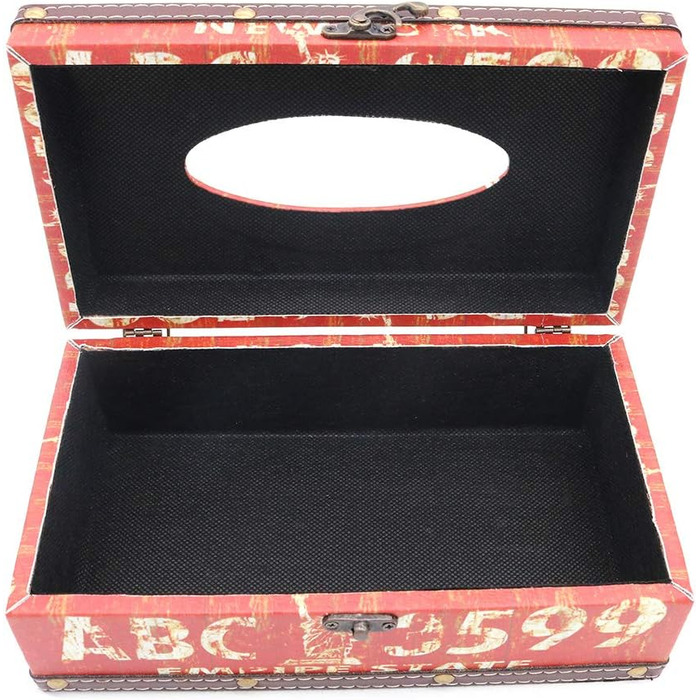 POFET Vintage Chic Shabby Wood Tissue Box Holder Rectangular Handcraft Tissue Paper Box Cover Serviette Organizer Holder Home Large Space Office Car Decoration with Metal Lock - Traffic Sign