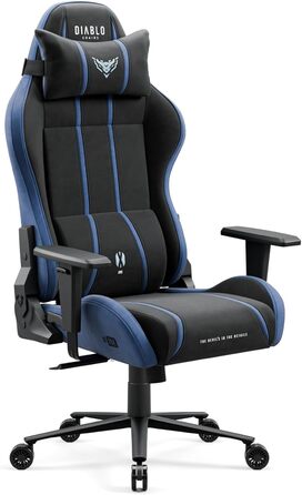 Ігрове крісло Diablo X-One 2.0, офісне, ергономічне, регульовані підлокітники, подушки для шиї та попереку, функція гойдання, колір Aqua Blue, розмір L