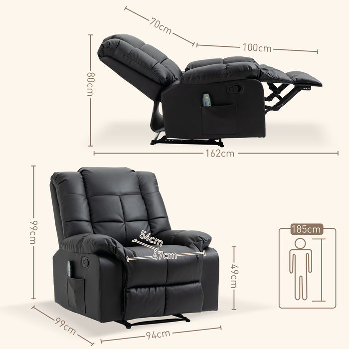 HOMCOM Recliner Chair, Faux Leather, 160 kg Weight Capacity, Electric Stressless Style Recliner, Black