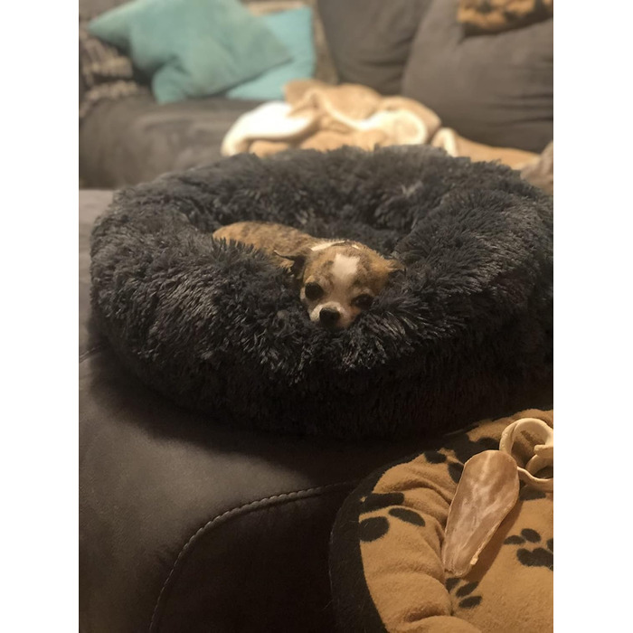 М'яке ліжко для собак Haoye, кругла подушка для домашніх тварин, ліжко для котів та собак, донат, милі ліжка, для котів та собак (діаметр 50-120 см / 7 розмірів), діаметр 60 см (чорний, діаметр 50 см)