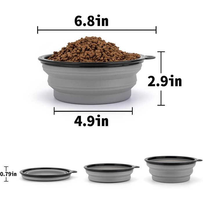SLSON Складані годівниці для собак, 2 шт., годівниця з кришкою та карабінами, для вигулу, подорожей та повсякденного використання (L, haze purple cool gray)