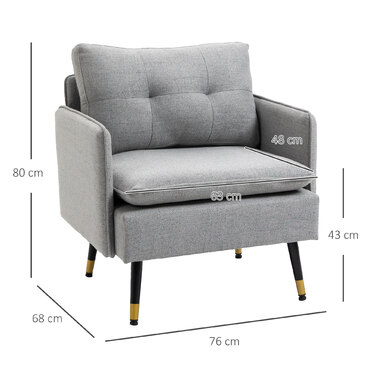 HOMCOM Single Armchair, Upholstered Armchair, Linen-Look Accent Chair, Lounge Chair with Cushion, Armrest Chair with Steel Legs, Supports up to 120 kg | Aosom
