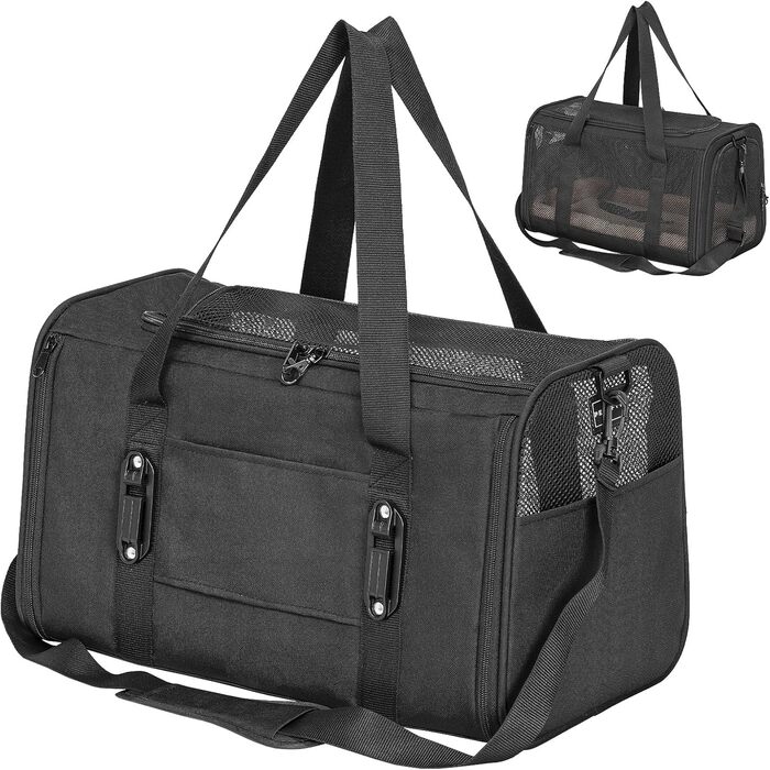 Транспортна переноска для котів та собак Petsfit - складана сумка-переноска для авто, чорна, M (45,5 x 28 x 28 см)