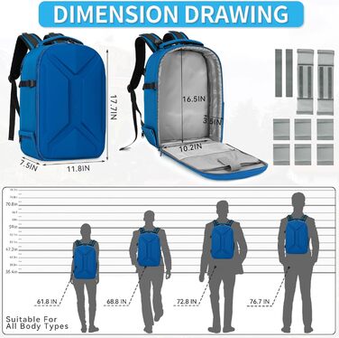 Рюкзак для фотокамери з жорстким корпусом, водонепроникний, ударостійкий, з відділенням для ноутбука 15,6 дюймів та кріпленням для штатива, сумісний з Canon/Nikon/Sony (Блакитний)