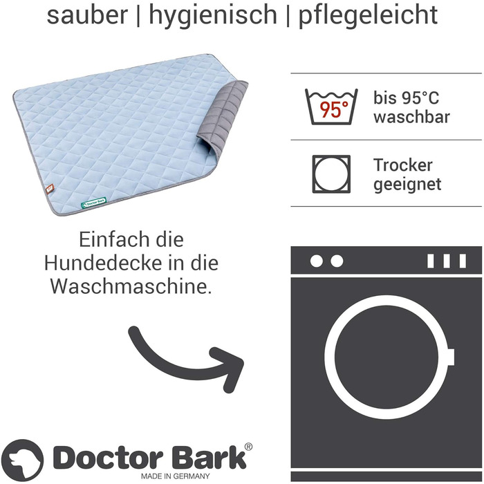 Підстилка для собак Doctor Bark: флісова двостороння, велика, 140x110 см (Beige/Grün, Himmelblau/Hellgrau). Миється до 95°C.