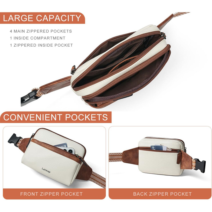 Women's Fanny Pack Small, Crossbody Bag Women's PU Leather Theft-Proof Bag Waterproof Belt Bag Women's Hip Bag for Outdoors, Travel, Cycling, Beige