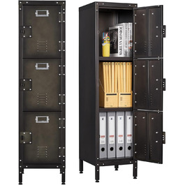Metal locker with lockable doors, industrial steel cabinet for school, home, office, garage, H140*W38*D46 cm (3 doors)