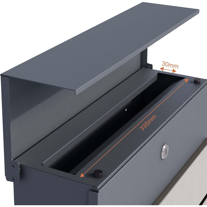 Поштовий ящик настінний сталевий V63 антрацит з дерев'яним декором 410x130x370 мм, з замком, плавним закриттям та відділенням для газет