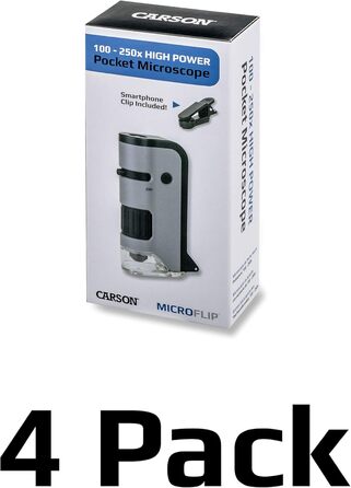 Мікроскоп Carson MicroFlip 100x-250x з адаптером для смартфона для фото та відео (MP-250), упаковка з 4 шт.