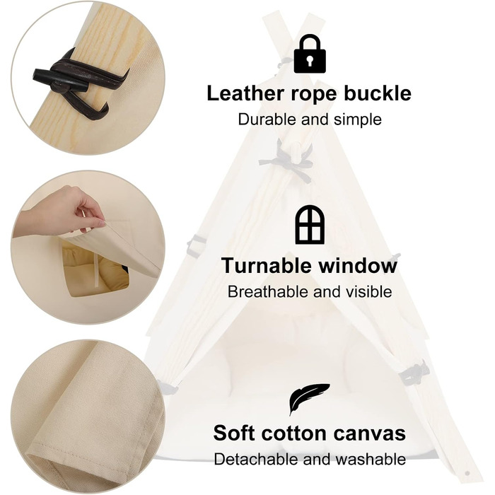 Тент для собак та котів EUGAD Tipi, білий, 60x70x60 см, M. Підходить для маленьких собак та великих котів. Ідеально для дому.