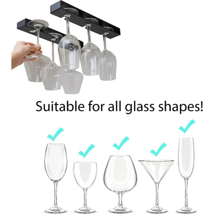 Тримачі для келихів вина Anicy (2 шт.) - підвісні, настінні, для кухні, бару, ресторану (чорний)