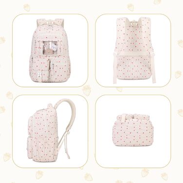 Дитячий рюкзак для дівчаток - шкільний рюкзак для учнів середньої школи - рюкзак для початкової школи (Бежевий, Полуниця)