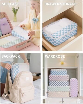 Органайзер для валізи Narwey 7 шт. Набір кубиків для пакування, рюкзак, органайзер для подорожей, сумки для валізи, аксесуари для подорожей (Смугастий) (A-комбінований Checker)