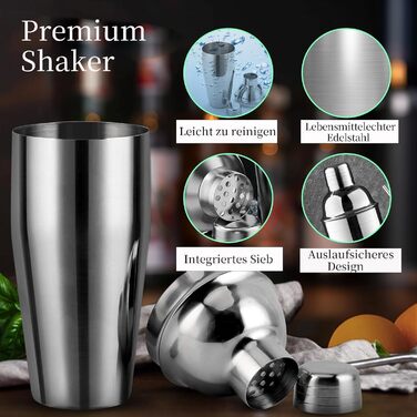 Набір для коктейлів 6 предметів з нержавіючої сталі, 750 мл, з рецептами - Барменський набір для дому, бару, вечірок