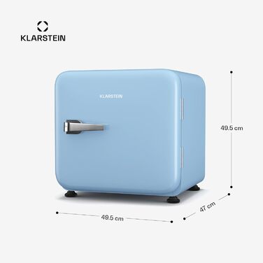 Klarstein Mini Fridge with Freezer Compartment - 32L Compact Refrigerator for Drinks & Cosmetics, Retro Mini Bar, Quiet Small Fridge, Skincare Cooler for Room (43L, Energy Class E, Blue)