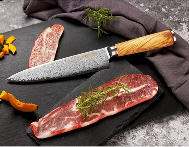 Японський кухонний ніж YOUSUNLONG Pro Gyuto 255mm з дамаської сталі з оливкового дерева - ніж шеф-кухаря