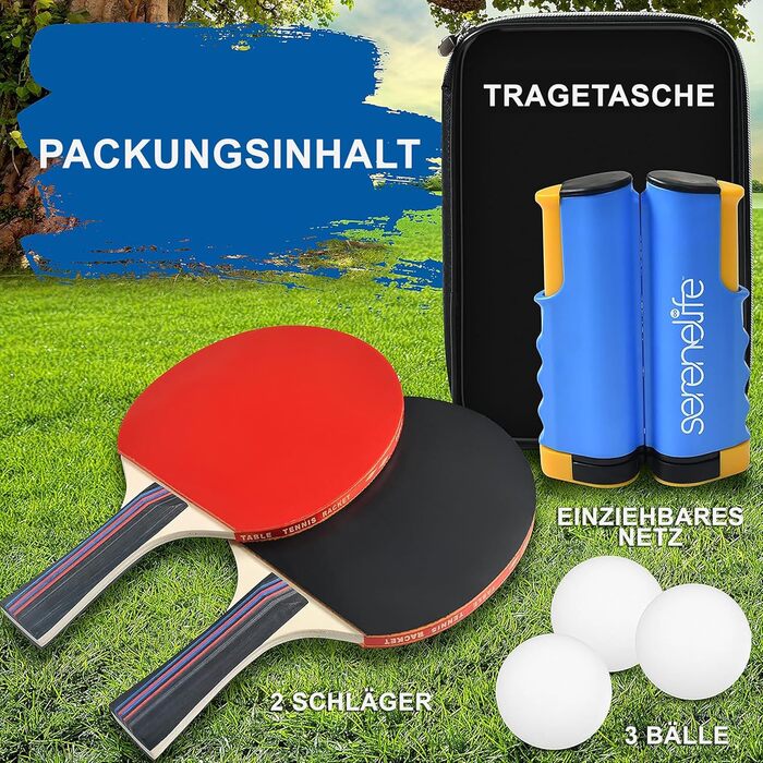 Набір для настільного тенісу SereneLife: 2 ракетки, 3 м'ячі, сітка, сумка. Для гри в приміщенні та на вулиці