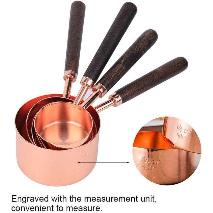 Measuring spoons, measuring cups, 4-piece set, household stainless steel rose gold measuring spoon set, kitchen baking tools