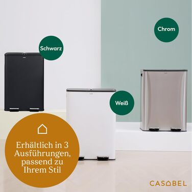 Подвійний кухонний сміттєвий відро CASABEL на 60л (2x30л) з педаллю, нержавіюча сталь, хром