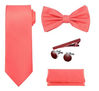 Набір краваток Tie G U Style (5 шт.) у подарунковій коробці: однотонні краватки, сатинова метелик, кишеньковий хустинка, реверс, краваткові застібки (Coral Black Box)