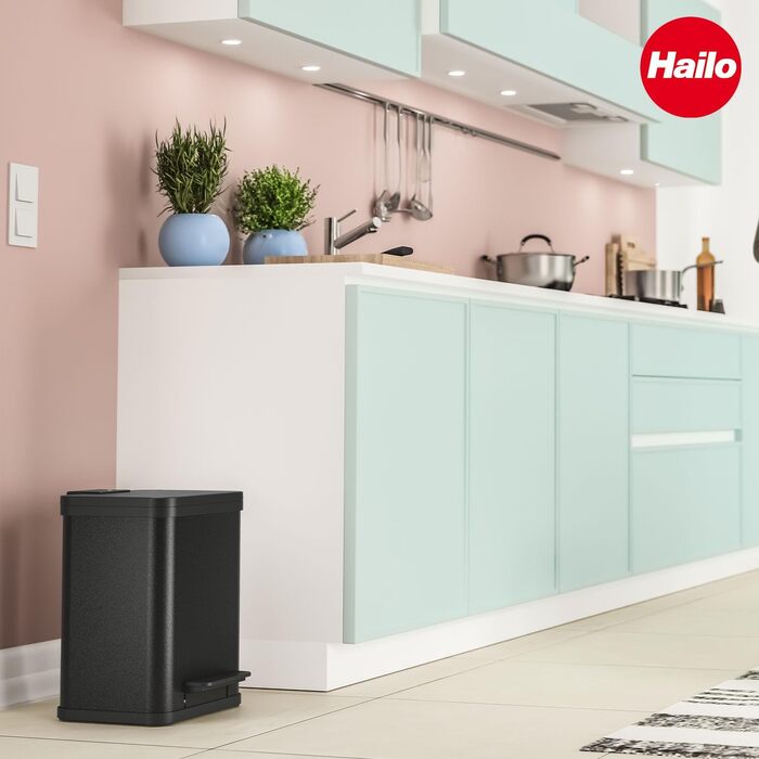 Подвійне сміттєве відро Hailo Öko duo Plus M, 2 x 9 л, сталевий роздільник сміття з кришкою Soft Close для кухні, чорний