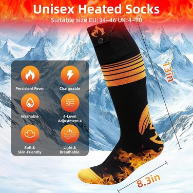 Електричні гріючі шкарпетки з акумулятором 6000mAh та керуванням через додаток, 4 режими нагріву, для чоловіків та жінок, для активного відпочинку: катання на лижах, кемпінг, піші прогулянки, м'які та зручні