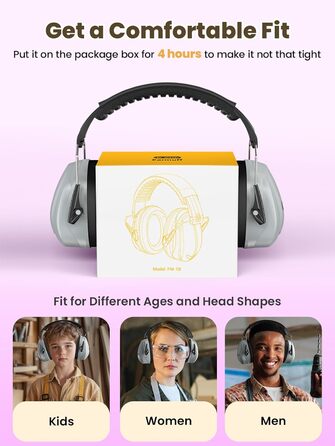 Захисні навушники Dr.meter SNR 31dB, наголов'я, регульовані, комфортні для дорослих, складаються, шумоізоляція для будівництва, саду (сірі)