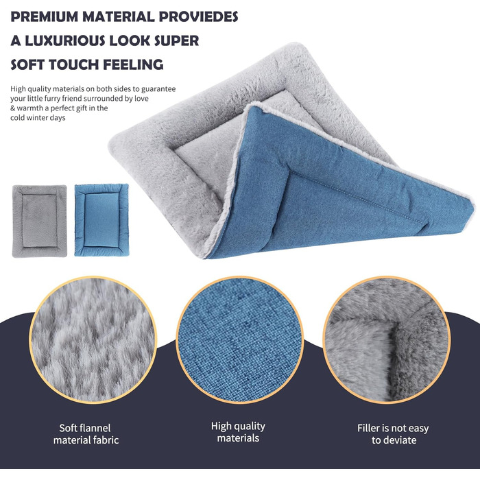 IEUUMLER Dog Bed Washable Dog Mat, Fluffy Soft and Warm Dog Blanket for Travel, Cat Cushion for Large and Small Dogs or Cats FC014 (Gray, 106 * 71cm) (XS(45*33cm), Gray and Blue)
