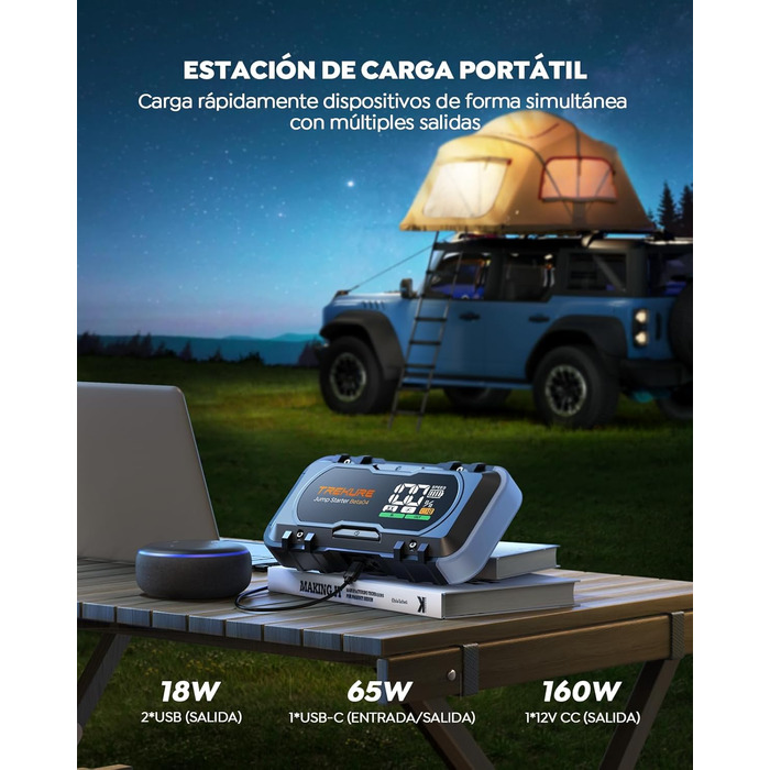 Повербанк для автомобіля TREKURE 27000mAh, 6000A, 12V, з LED-ліхтарем 600 люмен, швидка зарядка 65W