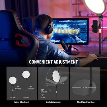 NEEWER кільцева лампа 10.5' з тримачем для телефону, штативом, таймером, 15W, диммування, LED, для iPhone, зйомка, стрімінг, ноутбук, веб-камера, відеоконференції, USB, R10