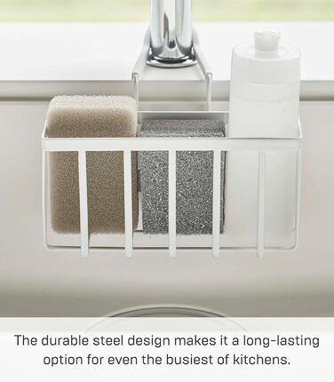 YAMAZAKI 5639 Tower Sink Organizer, White, Steel/Silicone, Minimalist Design, 20.3 x 18.5 x 14 cm (LxBxH)