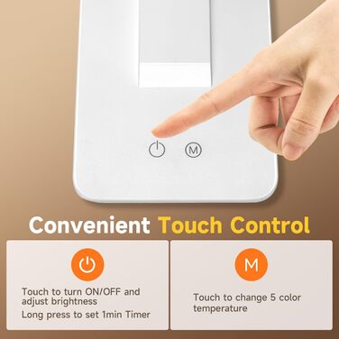 LED настільна лампа для письмового столу з 15 режимами денного світла, 1000LM, регульована яскравість, для дому та офісу