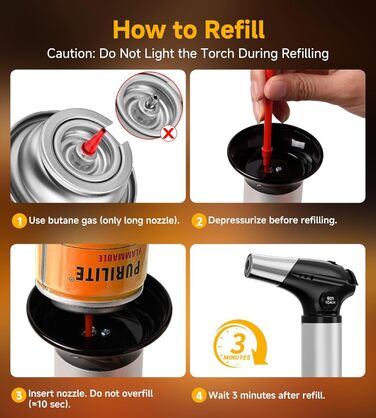 Кулінарний пальник Ankway для карамелізації та фламбування, газовий пальник для крем-брюле з замком безпеки, регульований, чорний (без бутану)