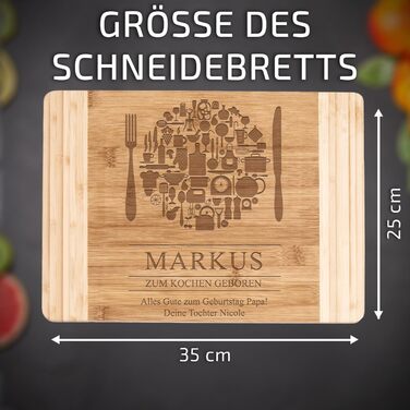 Maverton Bamboo Cutting Board with Engraving - Serving Board - Charcuterie Board Solid Wood - Size: 35x25 cm - Cutting Board for Men - Christmas Gifts - for Birthdays - for Christmas - Cutlery
