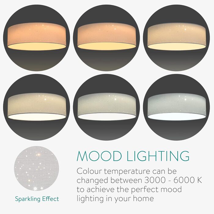 Navaris LED Ceiling Light - Dimmable Color Temperature Change Remote Control - 22W Starry Sky - Living Room Lamp Bedroom Ceiling Lamp Children's Room Lamp Ceiling (32cm, White)