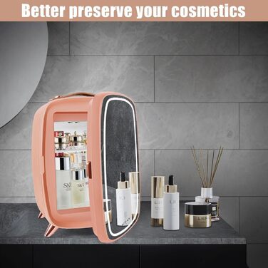 Mini Cosmetic Cooler with LED Mirror - 6 Liter Portable Makeup Fridge with 3 Light Modes (Bright/Dim/Star Light) & Quiet Operation