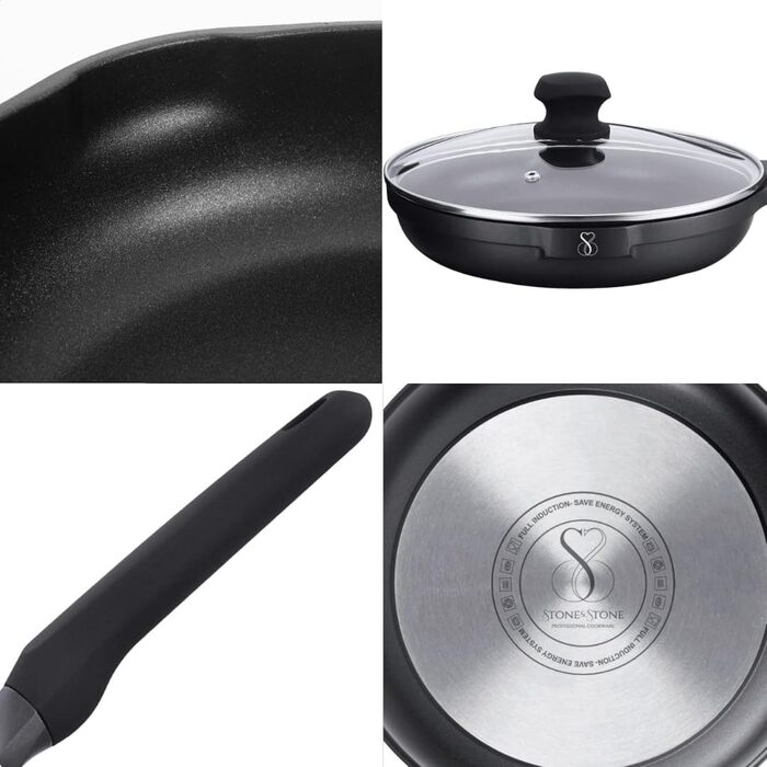 Набір сковорідок Stone&Stone 4 шт. (20, 24, 28, 32 см) з антипригарним покриттям | Для індукції, газу | Алюміній, сталь, професійні | З німецьким покриттям, без PFAS