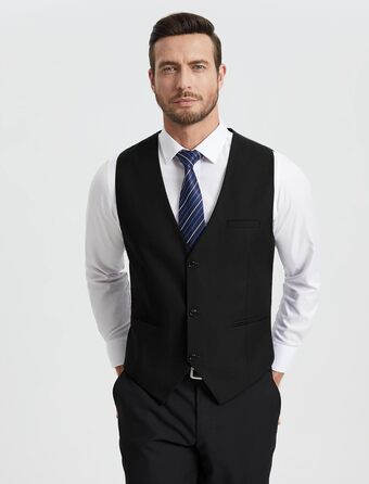 Жилет чоловічий HISDERN для весілля, елегантний, slim fit, класичний, однотонний, для наречених, смокінг, з кишенями, 3 ґудзики, S-4XL, чорний