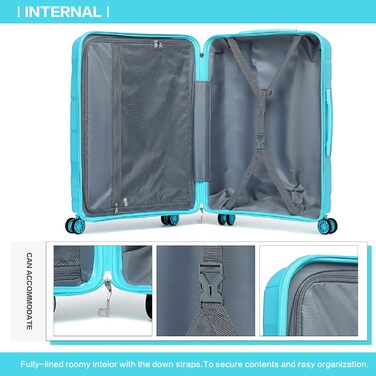 KONO Чемодан середнього розміру 65см з поліпропілену, з TSA замком, 65x46x26.5см (Крем-білий)