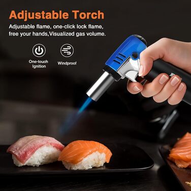 Газовий запальник Butan з регульованим полум'ям для кухні, випічки, барбекю, паяння. Безпечне замщення, вікно рівня газу (газ Butan не входить в комплект)