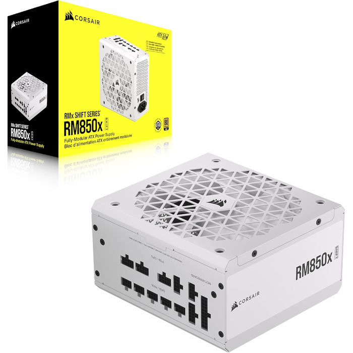 Блок живлення Corsair RM1000x Shift 850W White, повністю модульний, ATX 3.1 & PCIe 5.1, 80 Plus Gold, з бічним інтерфейсом та Zero RPM