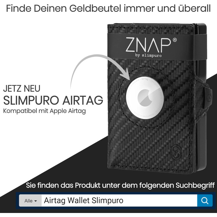 Портмоне ZNAP® Slim Wallet: картхолдер для чоловіків з RFID захистом (Flapp Carbon, 8 карт)