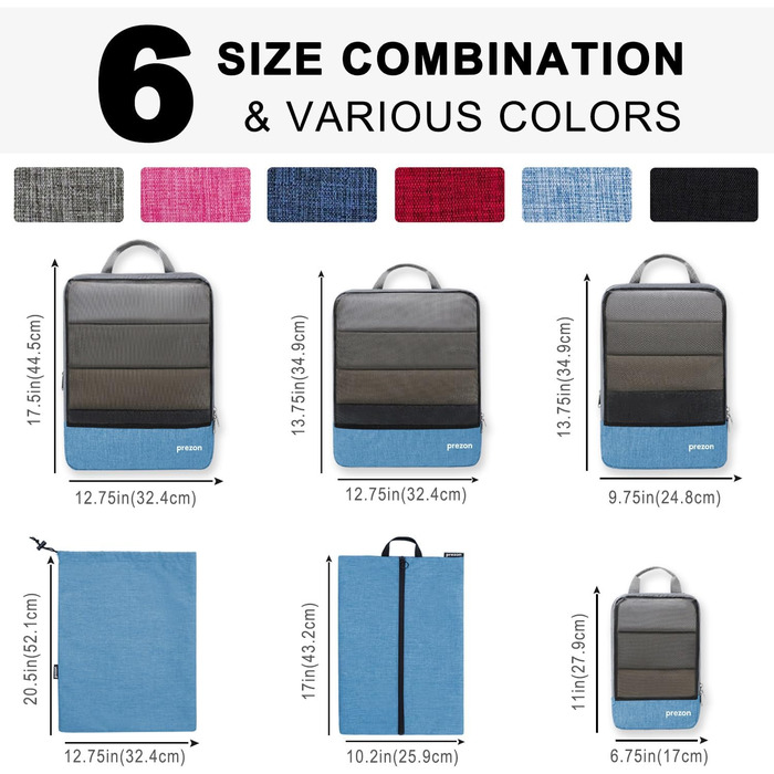 Набір компресійних органайзерів для подорожей (6 шт., блакитний)