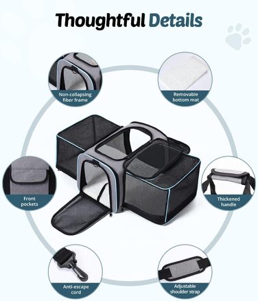 Розширювана переносна сумка для котів/собак, складана переноска для котів/собак, 47x29x29 см, переноска для котів, переноска для тварин - до 5,5 кг