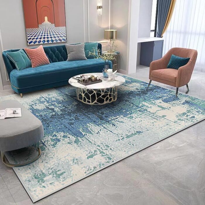 Килим з коротким ворсом для вітальні: абстрактний дизайн, великий, м'який, неслизький, сірий, 120x160 см, 200x300 см, блакитний