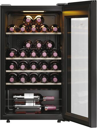 Haier 34 Bottle Wine Refrigerator - 1 Zone Wine Cooler with UV Glass Door, Wi-Fi & Touch Display