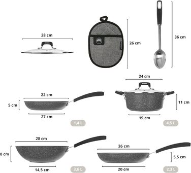 Набір посуду Kasanova New Petra: каструлі та сковороди з антипригарним покриттям для індукційних плит та духовки (8 предметів)