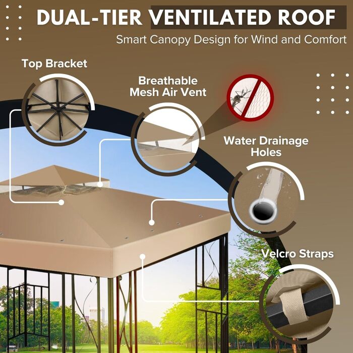 Replacement Gazebo Canopy Cover for Gazebo, 2.5 x 2.5 m, Waterproof Cover - Double-Layer UV30 Canopy for Awnings, Garden, Patio, Yard, Tent (Ivory) (Beige)