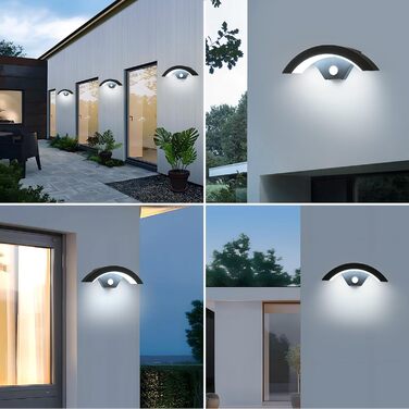 Зовнішня вулична LED-стіна Comely 24W з датчиком руху, IP65, алюміній, тепле світло 3000K, для саду, тераси, сходи, чорний (2 шт.)